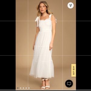 Lulu’s White Swiss Dot Midi Dress